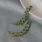 Micro-inlaid Green Zircon Wheat Earrings With A Personalized Long Tassel Design