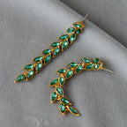 Micro-inlaid Green Zircon Wheat Earrings With A Personalized Long Tassel Design