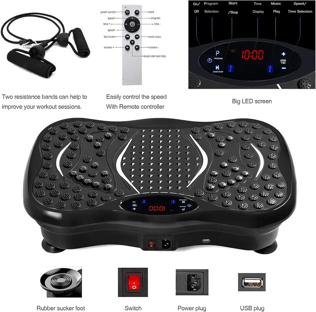 Full Body Vibration Exercise Machine with Remote Control and LED Display