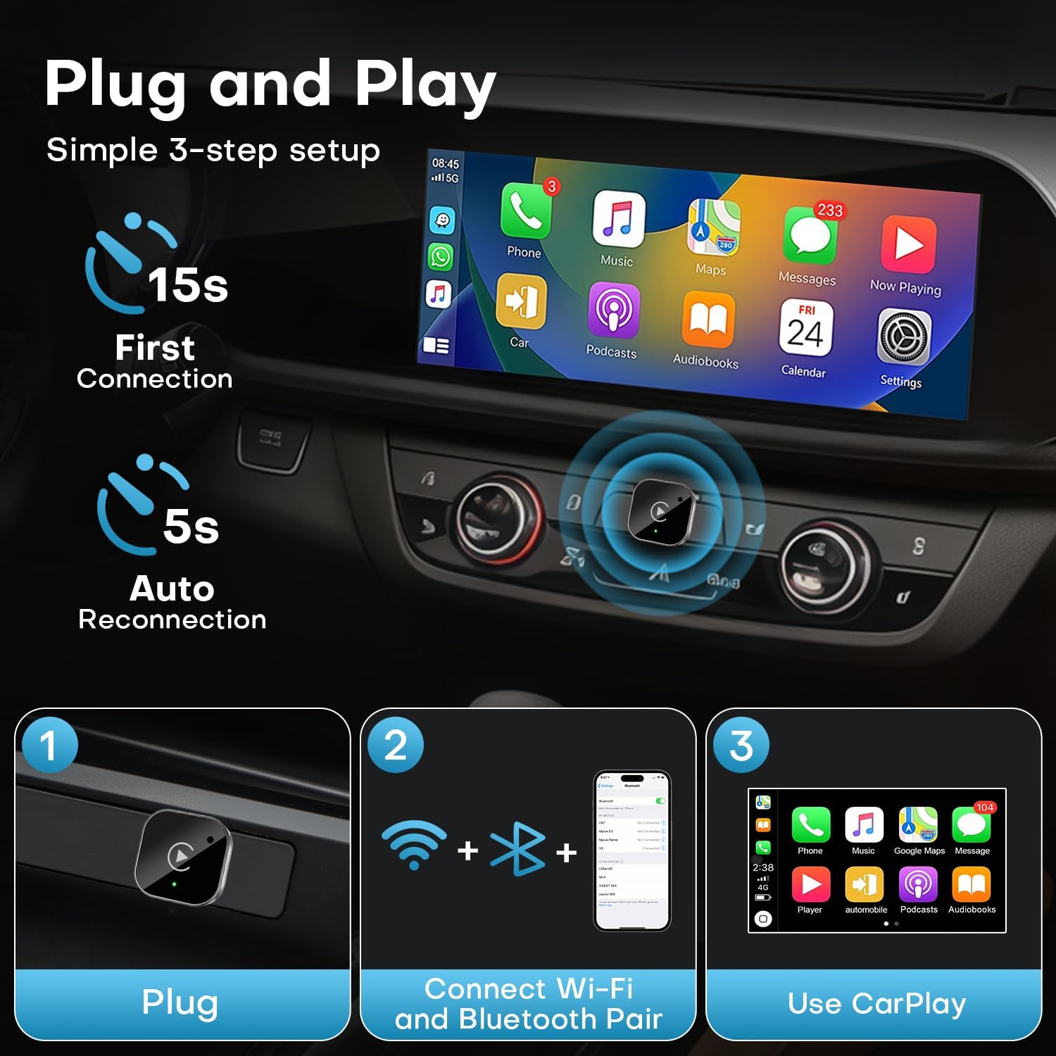 2-in-1 Wireless CarPlay and Android Auto Adapter