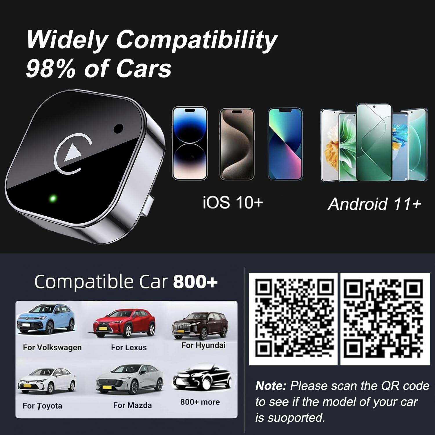 2-in-1 Wireless CarPlay and Android Auto Adapter