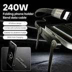 240W SuperCharge 360° Rotating Invisible Stand Detachable 2-in-1 Charging Cable