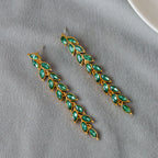 Micro-inlaid Green Zircon Wheat Earrings With A Personalized Long Tassel Design