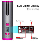 Hair Curlers Cordless Automatic Hair Curler Iron USB Rechargeable LCD Display Wireless Ceramic Rotating Curling Iron Hair Tools